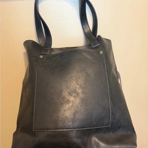 Joy Susan Black Faux Leather Tote Bag Large Minimalist Shoulder Bag - Picture 2 of 6